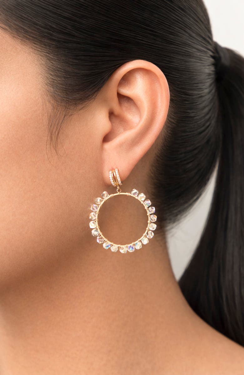 LA MENO Starlit Crystal Hoop Earrings, Alternate, color, Gold