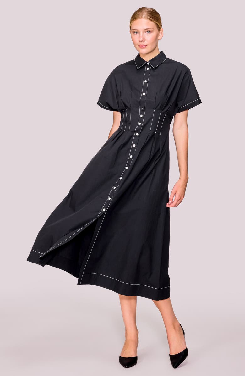 MELLODAY Short Sleeve Poplin Shirtdress, Alternate, color, Black