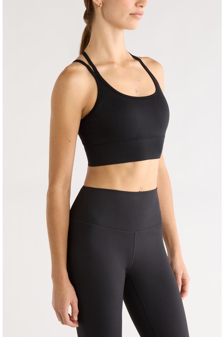 Seamless Strappy Sports Bra, Alternate, color, BLACK