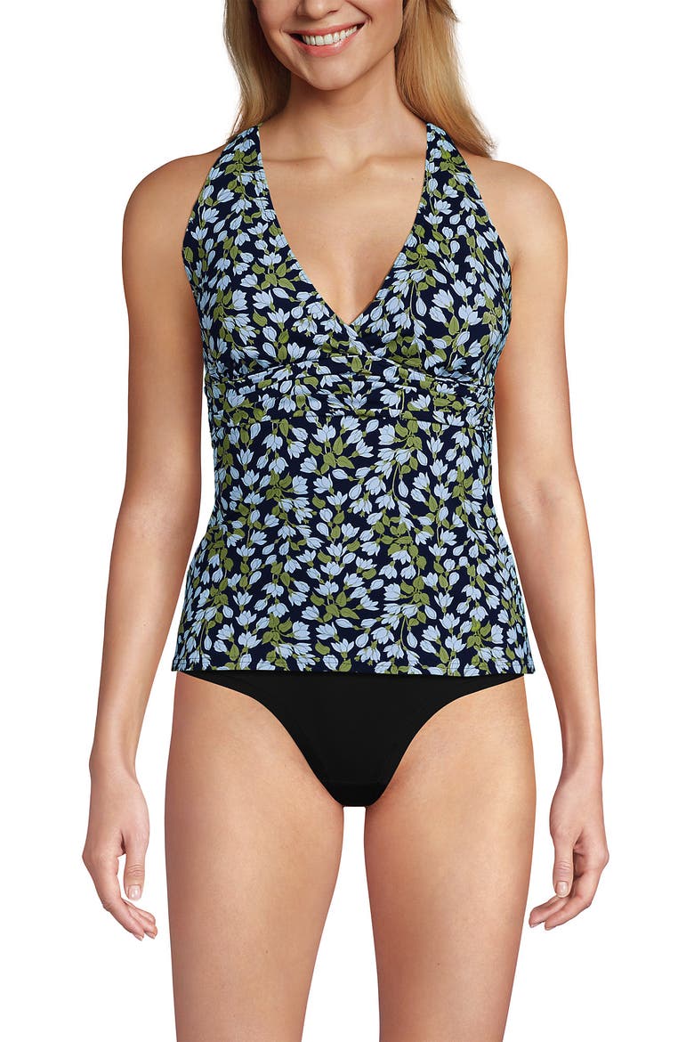 D-Cup V-Neck Plunge X Back Tankini Top, Main, color, Navy Mini Bloom Floral