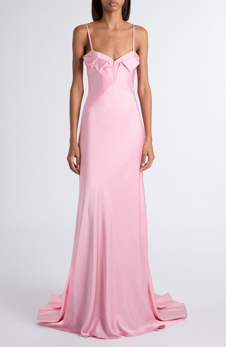 McQueen Double Silk Satin Evening Gown, Main, color, Pale Pink