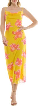 bebe Tropical Mesh Cowl Maxi Dress