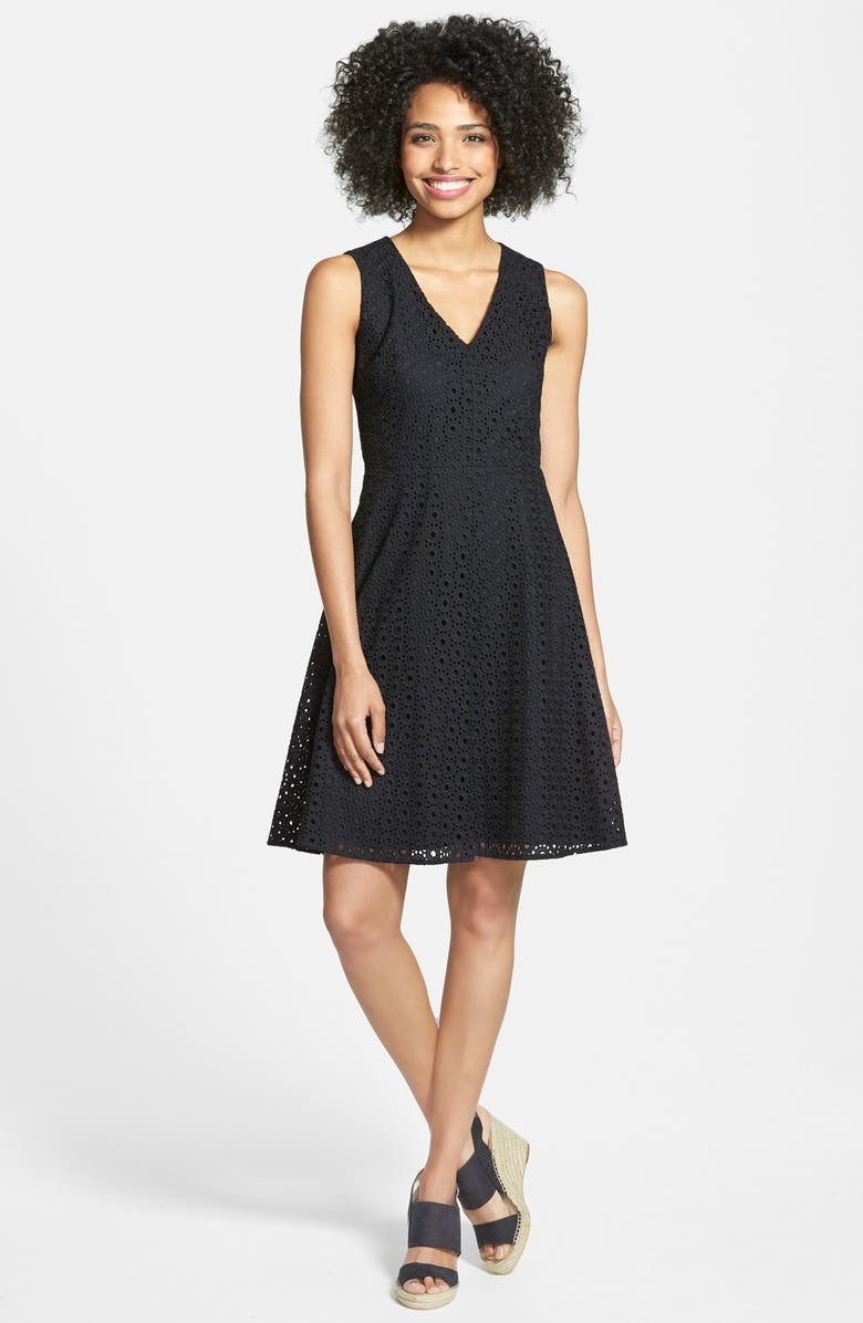 Halogen<sup>®</sup> Eyelet Fit & Flare Dress, Main, color,