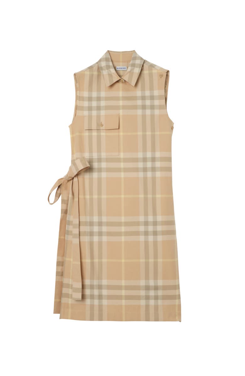 Burberry Check Cotton Shirt Dress, Main, color, Flax Beige