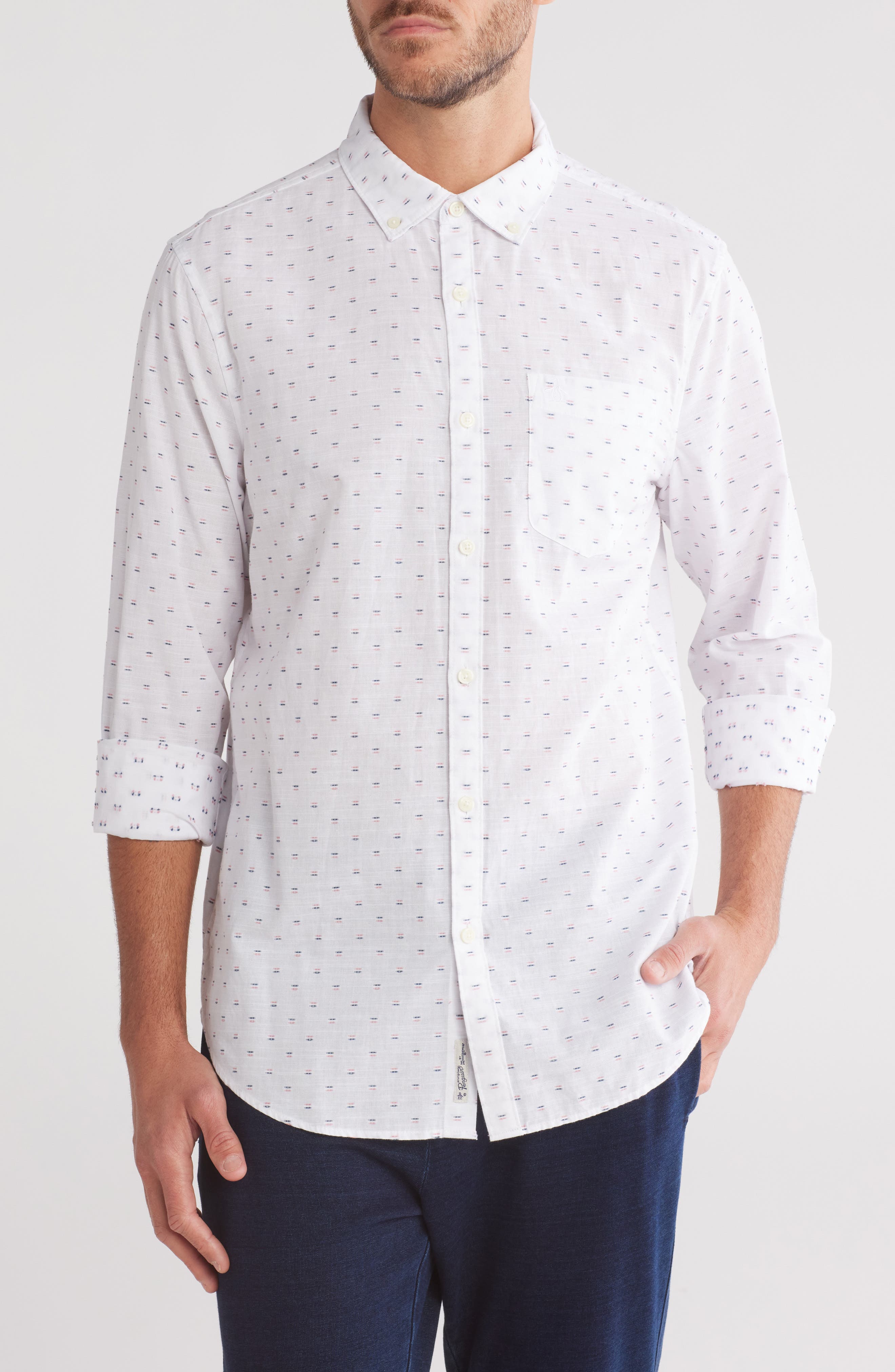 Original Penguin Line Print Stretch Button-Down Shirt (Men) | Nordstromrack
