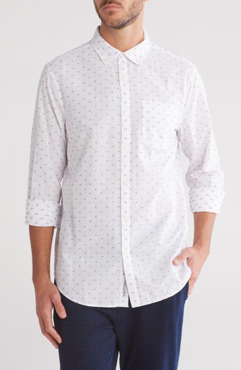 Line Print Stretch Button-Down Shirt