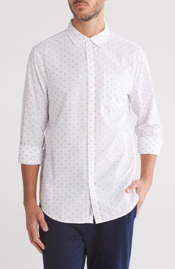 Original Penguin Line Print Stretch Button-down Shirt In Bright White