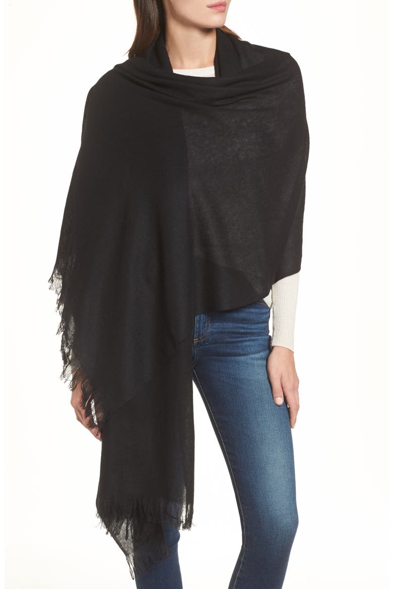 Heathered Cashmere Gauze Scarf, Alternate, color, BLACK