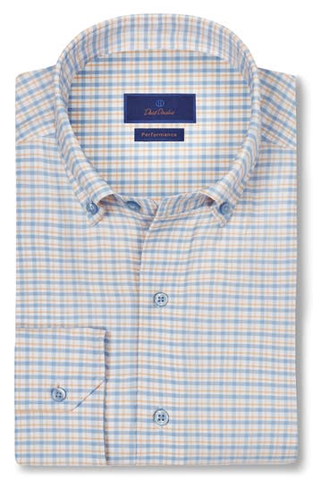 David Donahue Grid Print Performance Sport Shirt In Multi