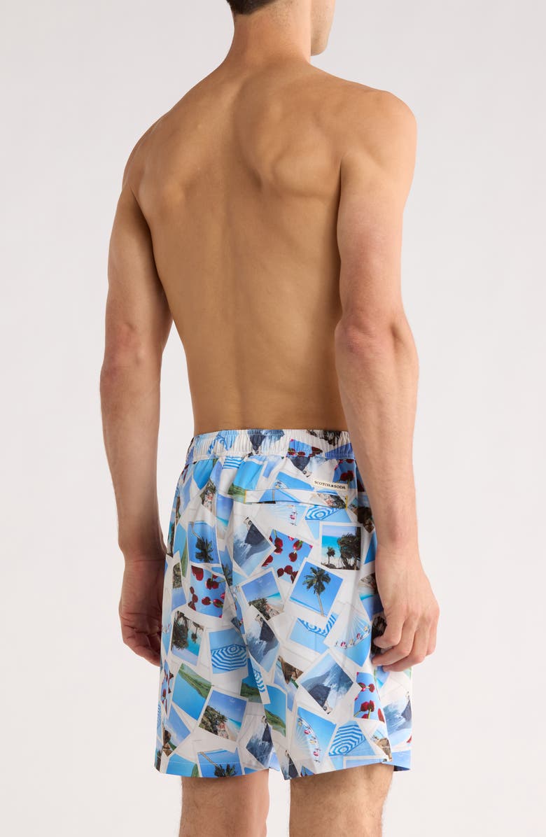 Scotch & Soda Polaroid Print Swim Trunks, Alternate, color, Bright White