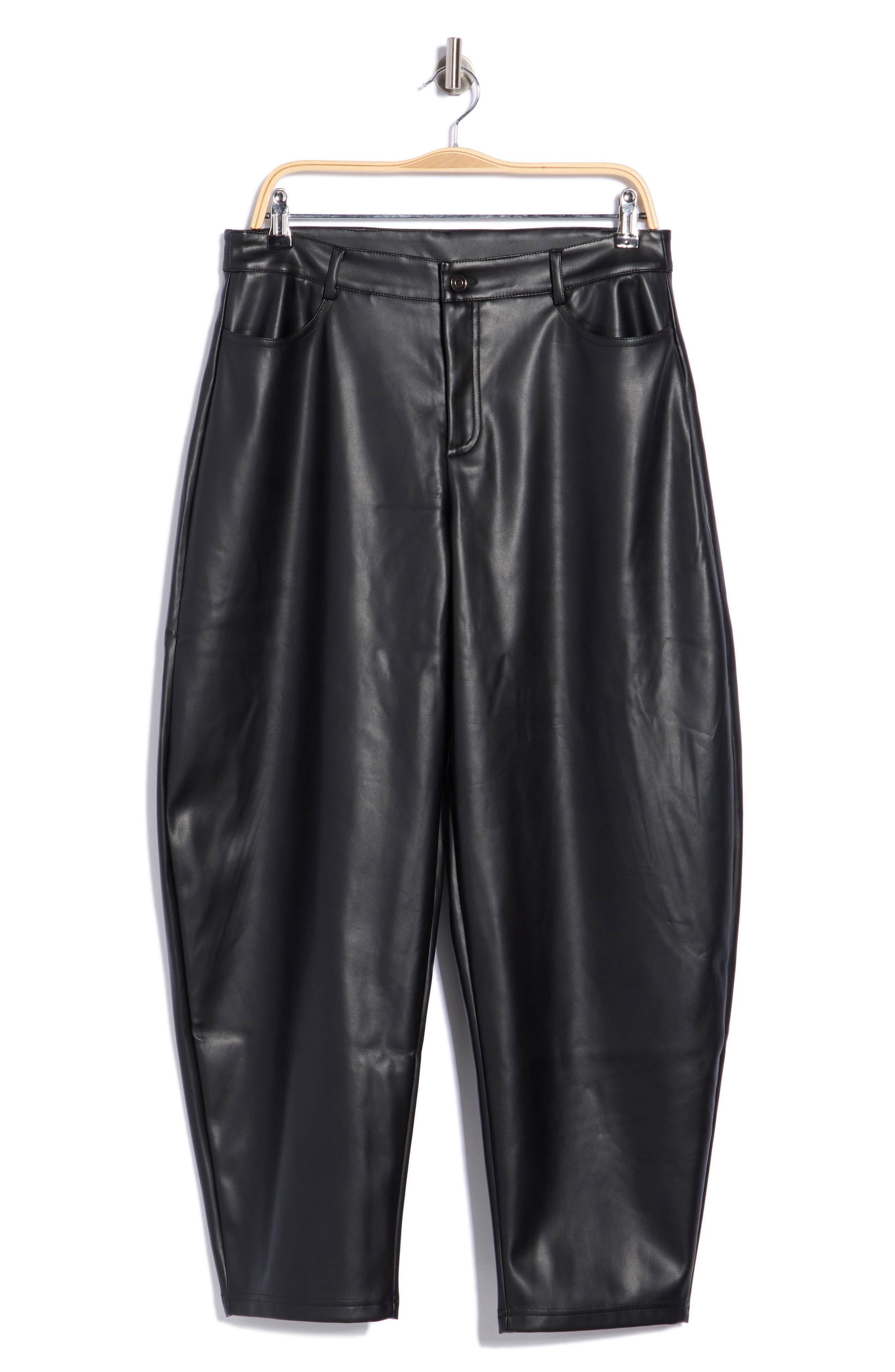 Faux Leather Ankle Barrel Leg Pants