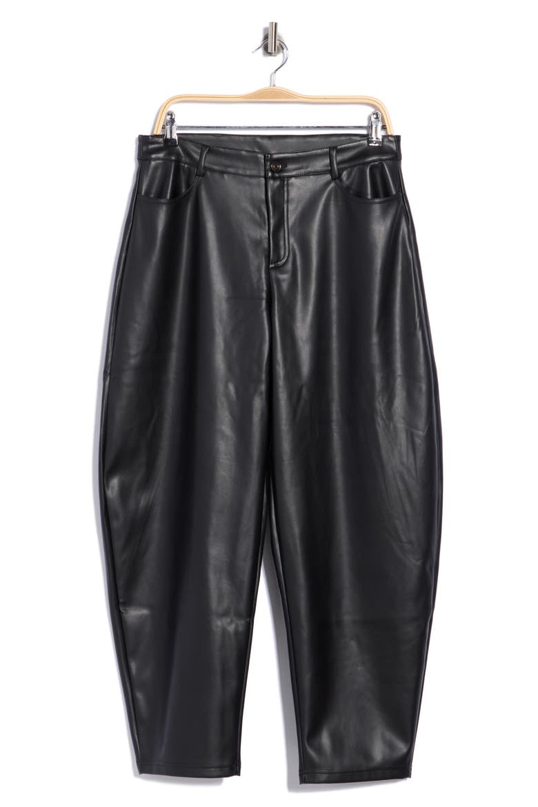 Faux Leather Ankle Barrel Leg Pants, Main, color, BLACK