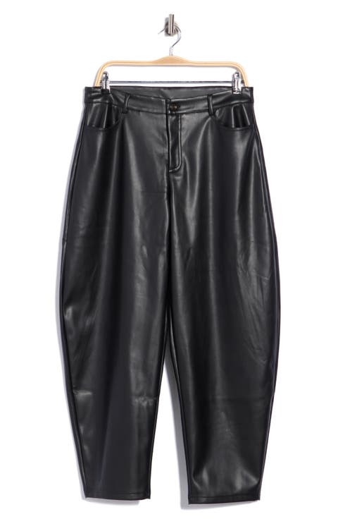 Faux Leather Ankle Barrel Leg Pants