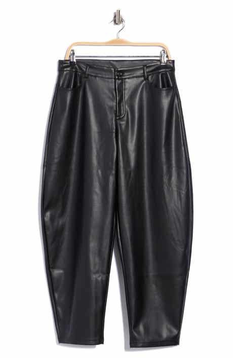 Faux Leather Ankle Barrel Leg Pants