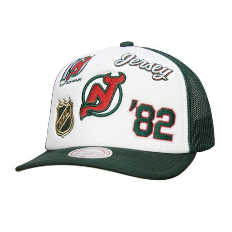 Men's Mitchell & Ness White/Green New Jersey Devils Gridlock Trucker Adjustable Hat