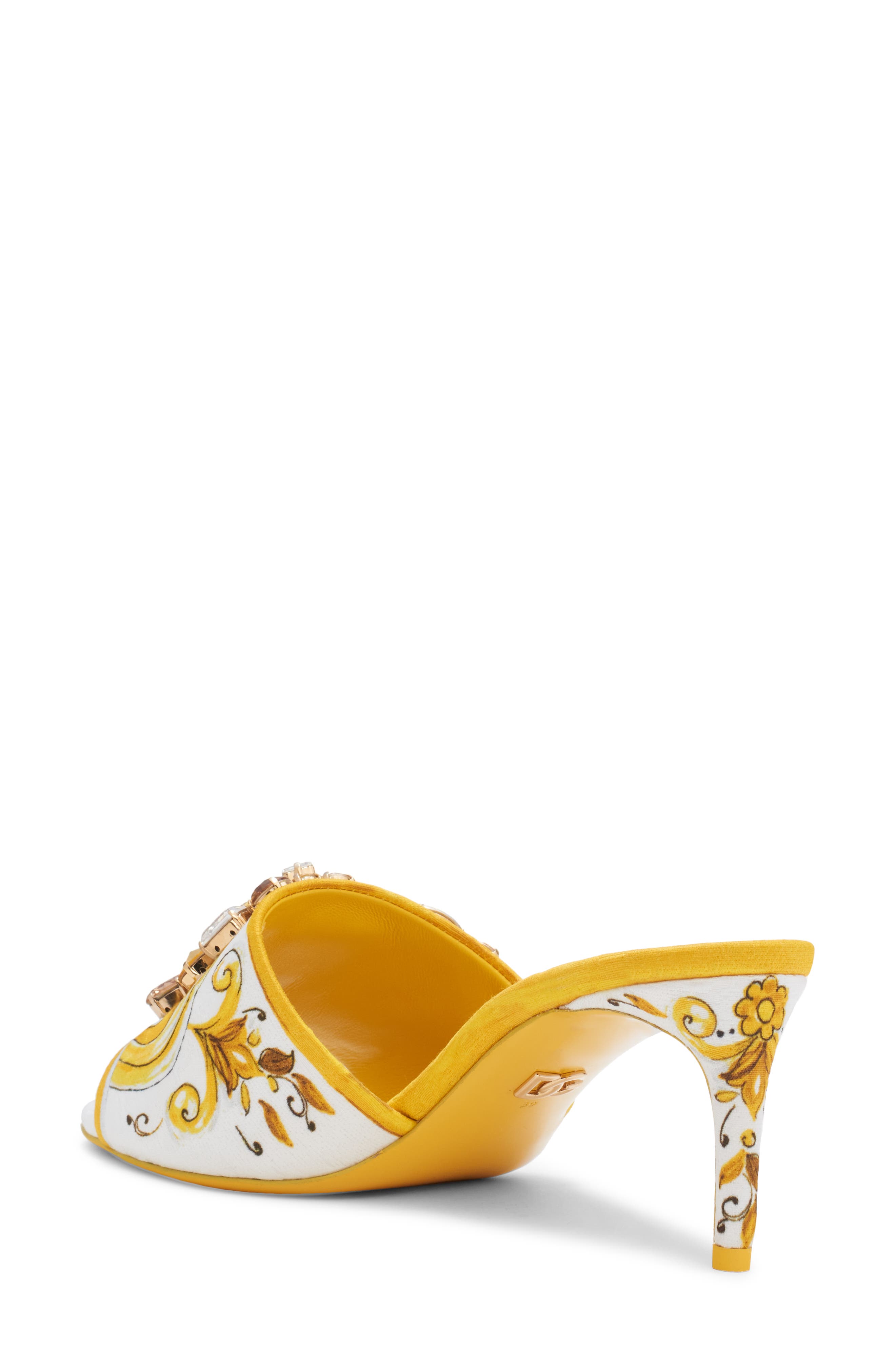 Dolce&Gabbana Majolica Print Embellished Slide Sandal, Alternate, color, Azulejos Giallo