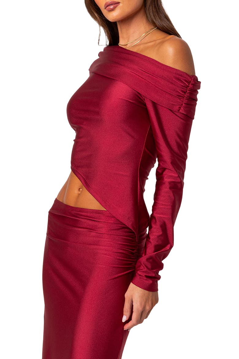 Reema Shiny Foldover One-Shoulder Asymmetric Top, Alternate, color, RED