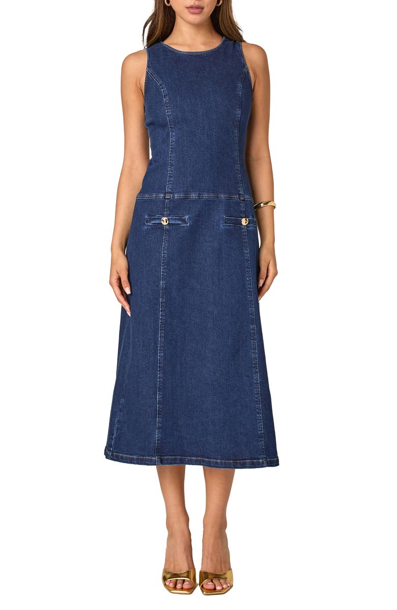 Endless Rose Sleeveless Denim Midi Dress, Main, color, Denim