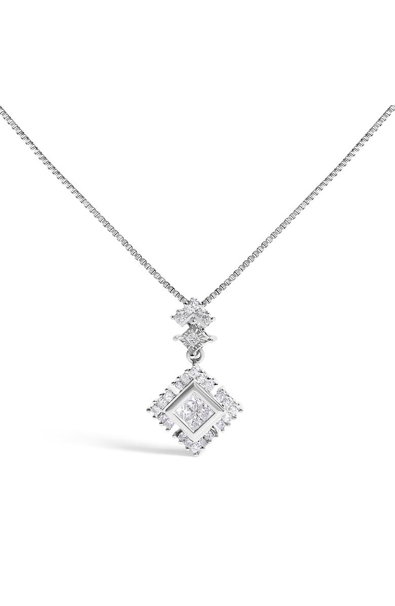 Haus of Brilliance 10K White Gold 1/2 Cttw Princess Cut Rhombus Drop Pendant Necklace, Main, color, White Gold