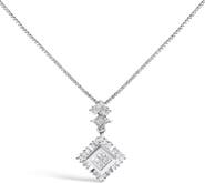 Haus of Brilliance 10K White Gold 1/2 Cttw Princess Cut Rhombus Drop Pendant Necklace