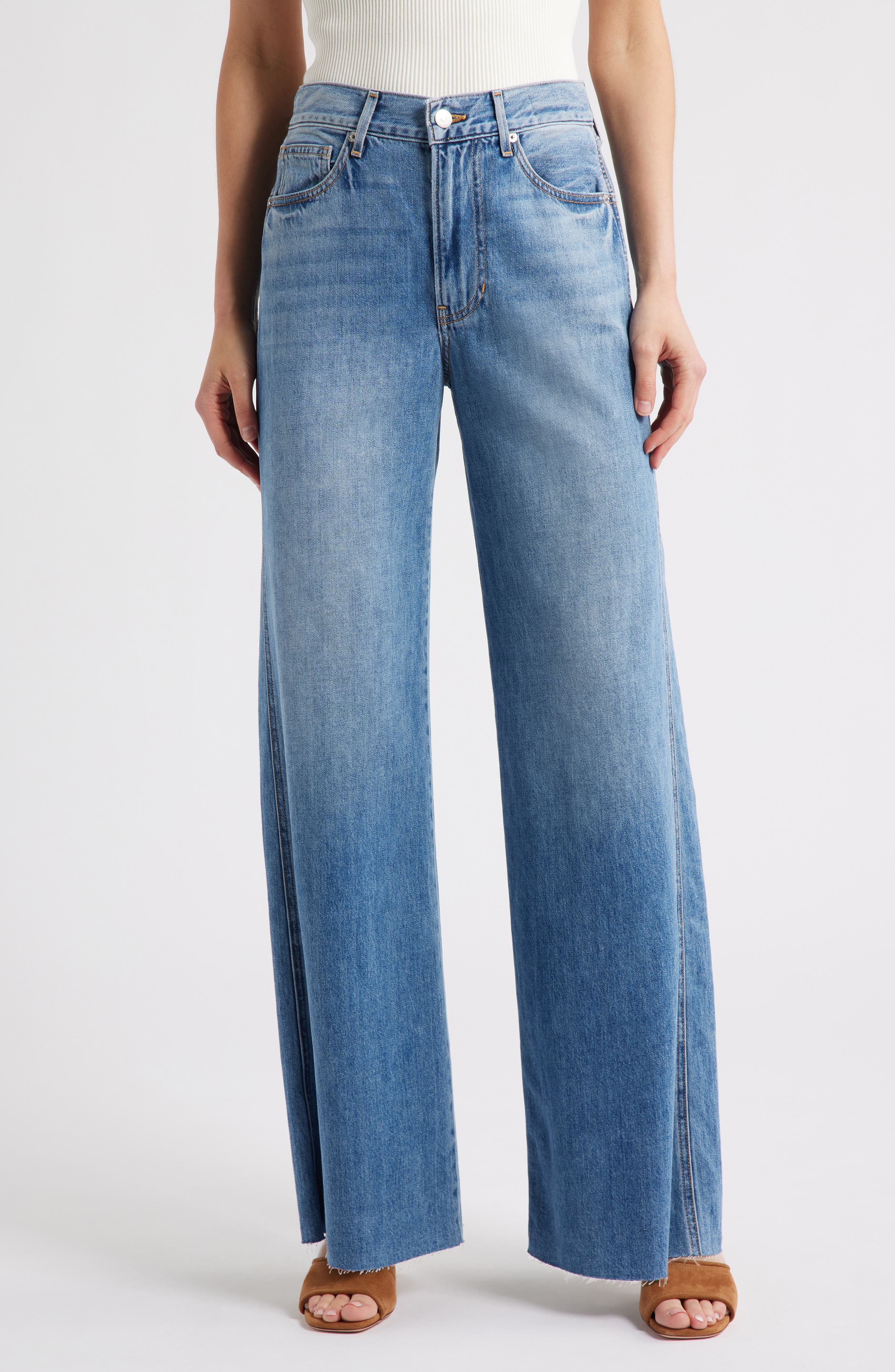 Veronica Beard Kasey Raw Hem Mid Rise Wide Leg Jeans
