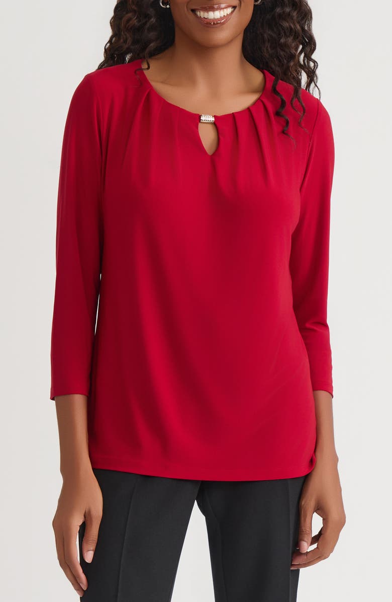 KASPER Pleat Neck Top, Main, color, Fire Red