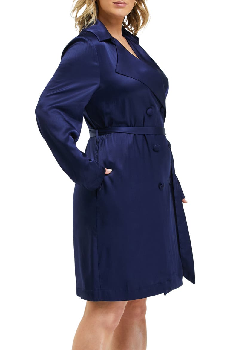 Samantha Satin Trench Coat, Alternate, color, INK