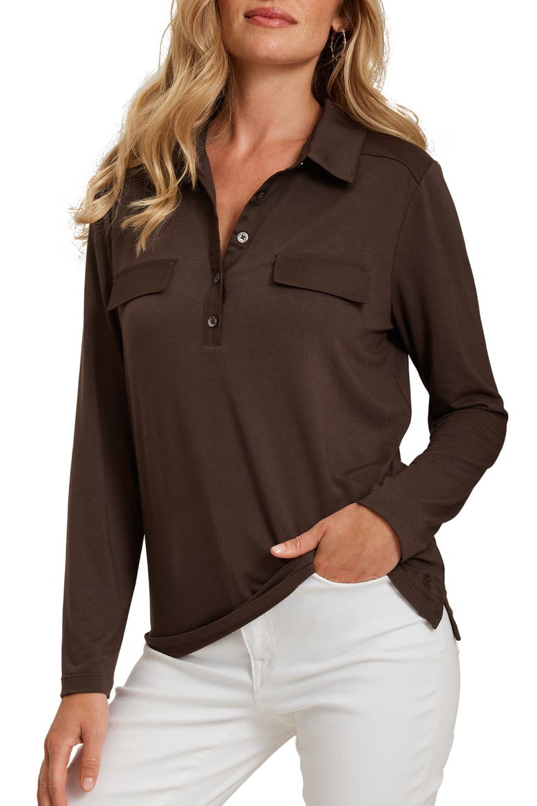 Kauai Mixed Media Shirt, Alternate, color, DOUBLE CHOCOLATE