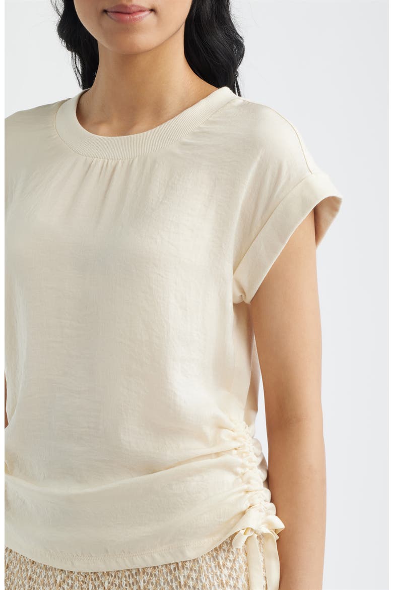 Mixed Media Drawstring T-Shirt, Alternate, color, CREAM