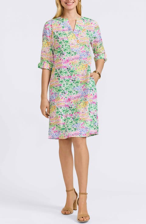 Vena Floral Print Linen Blend Dress