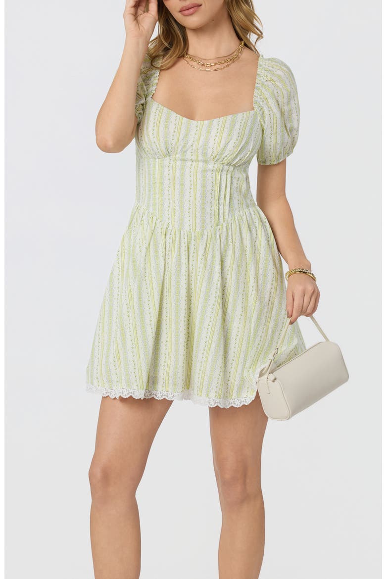 Ilianna Floral Border Print Minidress, Alternate, color, IVORY VINTAGE STRIPE