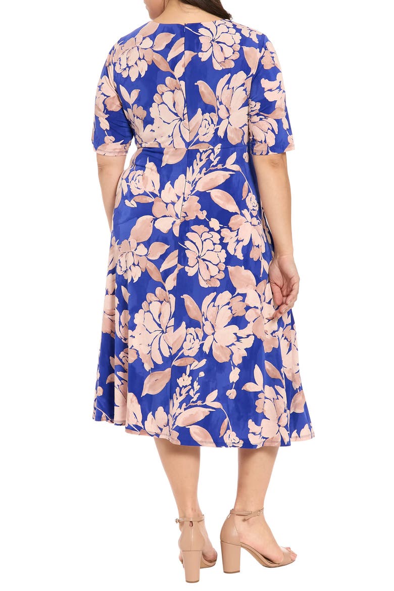 Floral Print Keyhole Midi Dress, Alternate, color, NAVY/ TAN