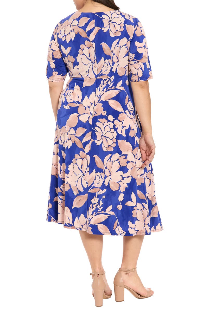 London Times Floral Print Keyhole Midi Dress, Alternate, color, Navy/ Tan