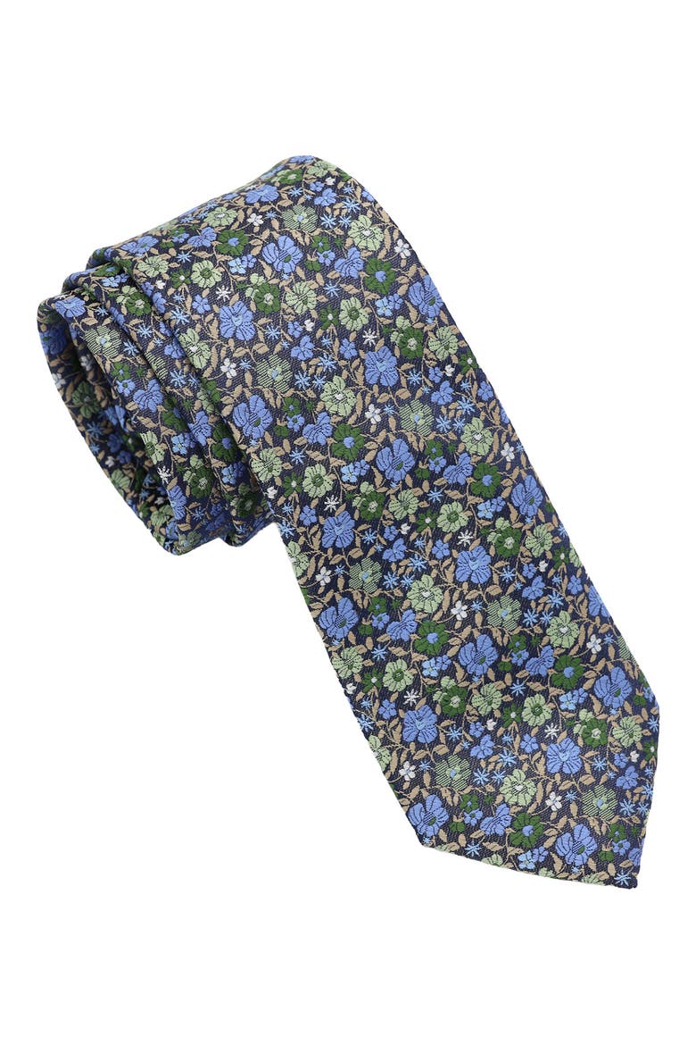 Floral Woven Tie, Main, color, NAVY/ HUNTER GREEN