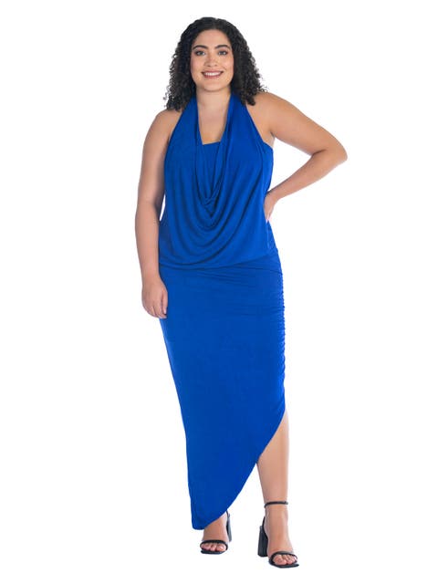 Cowl Neck Long Asymmetrical Backless Halter Dress