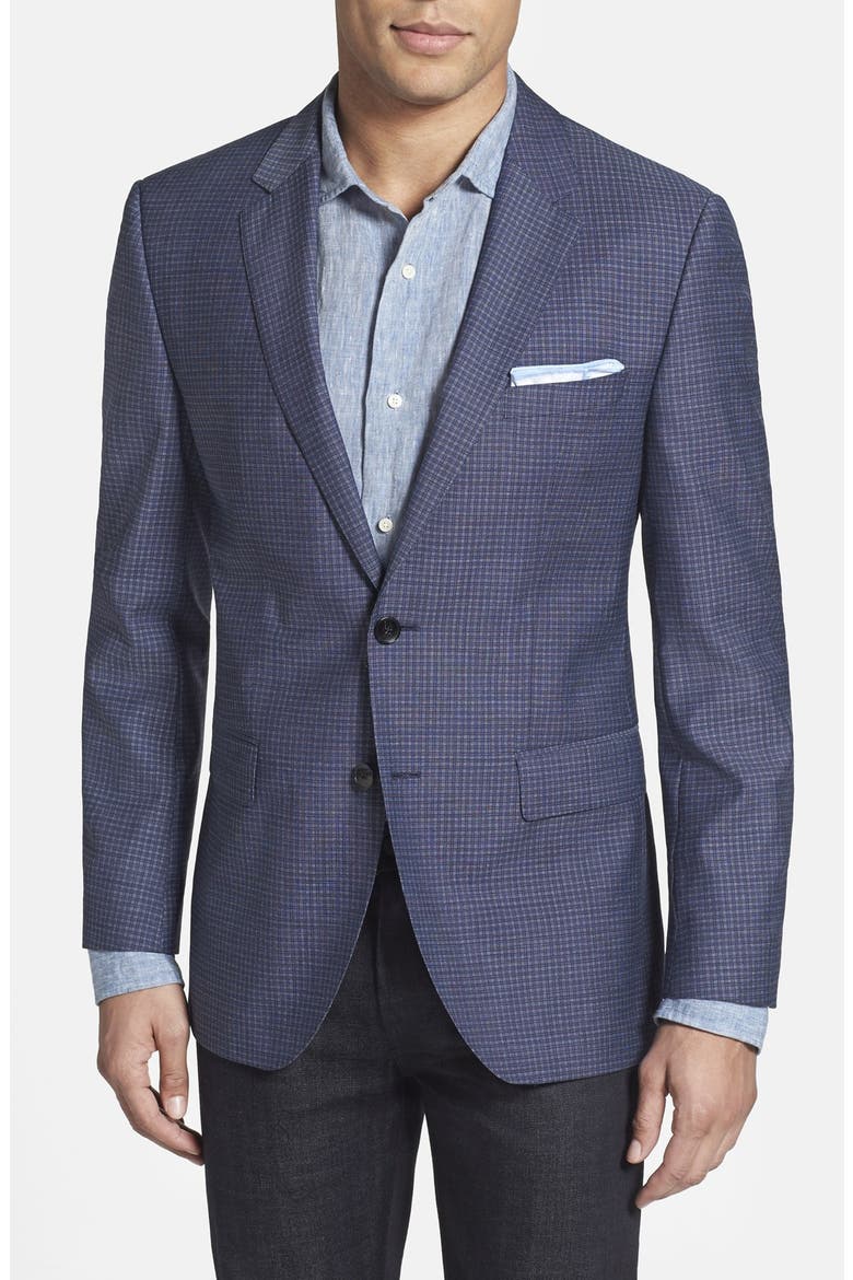 BOSS 'James' Trim Fit Check Wool Sport Coat, Main, color, DARK BLUE