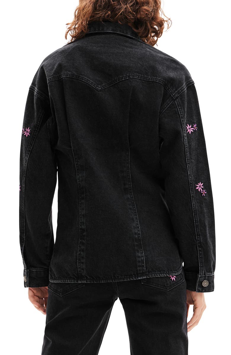 Desigual Arkansas Floral Embroidered Crop Trucker Jacket, Alternate, color,