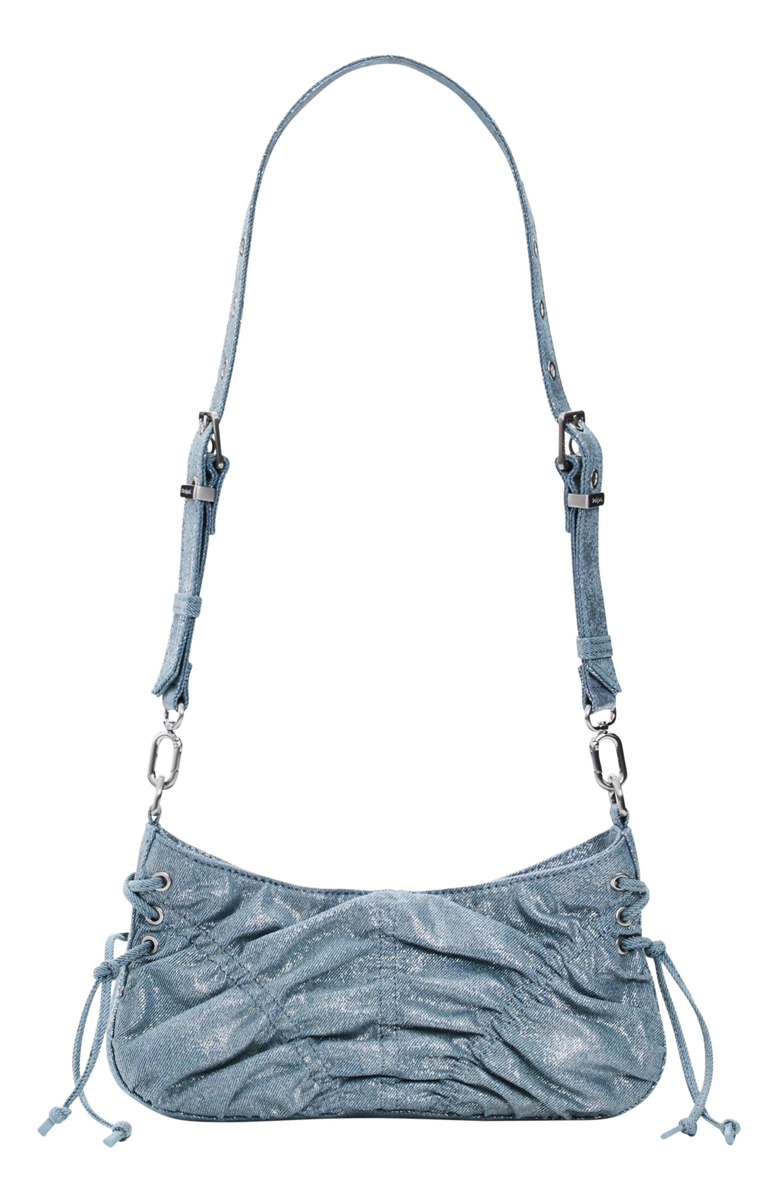Desigual Ruched Denim Crossbody Bag, Main, color, Blue
