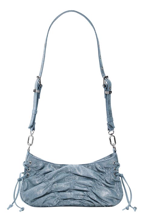 Ruched Denim Crossbody Bag