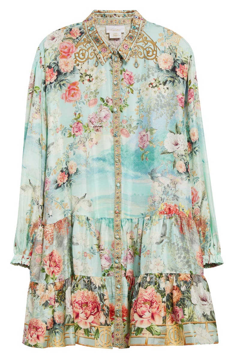 Camilla The Jewelry Museum Tiered Long Sleeve Silk Shirtdress, Alternate, color, 