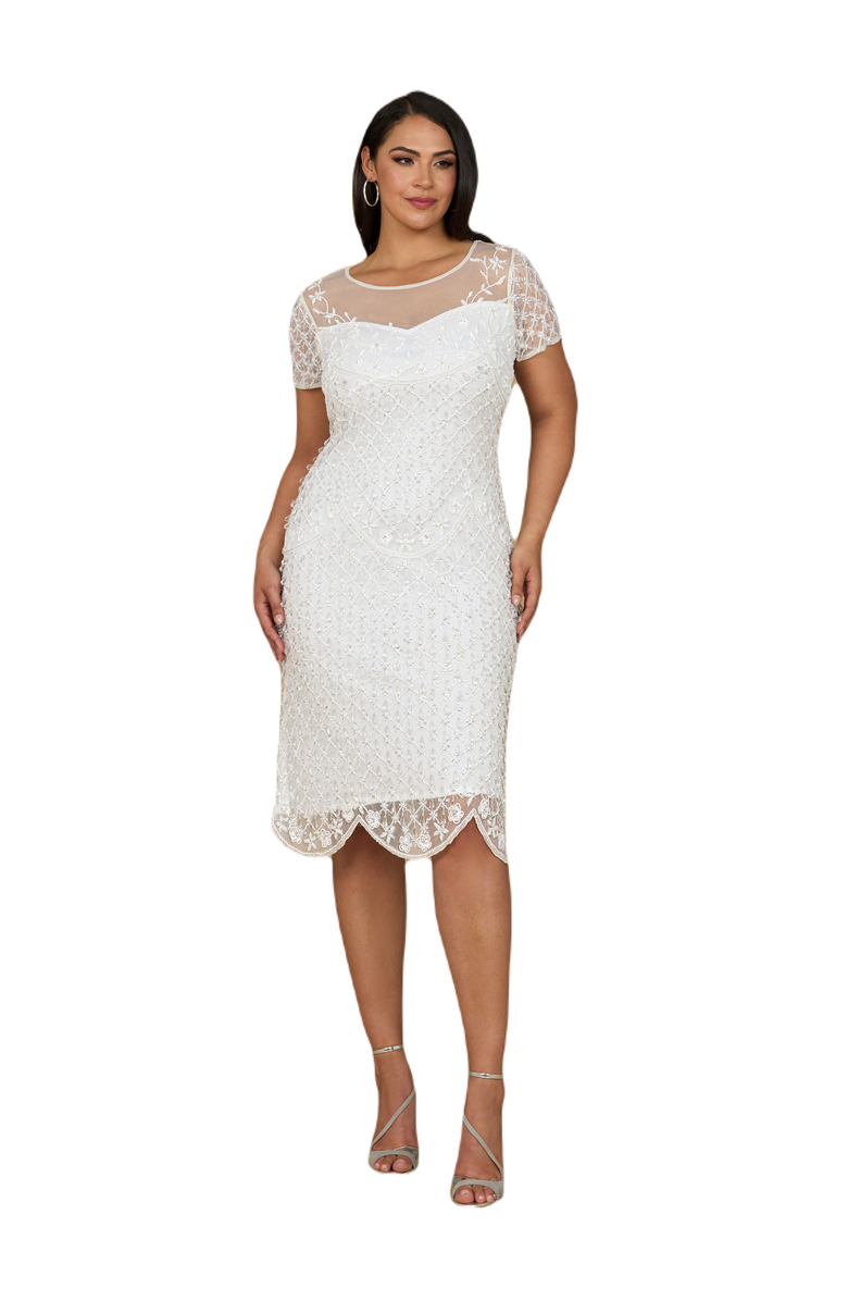 LARA New York Beaded Midi Dress with Cap Sleeves, Main, color, Ivory