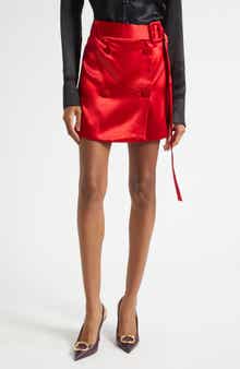 Belted Double Breasted Satin Miniskirt