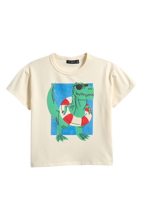Rock Your Baby Kids' Dino Swim Stretch Cotton Graphic T-shirt In Cream