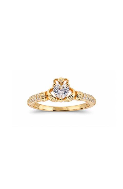 Heart Cut Cubic Zirconia Claddagh Ring
