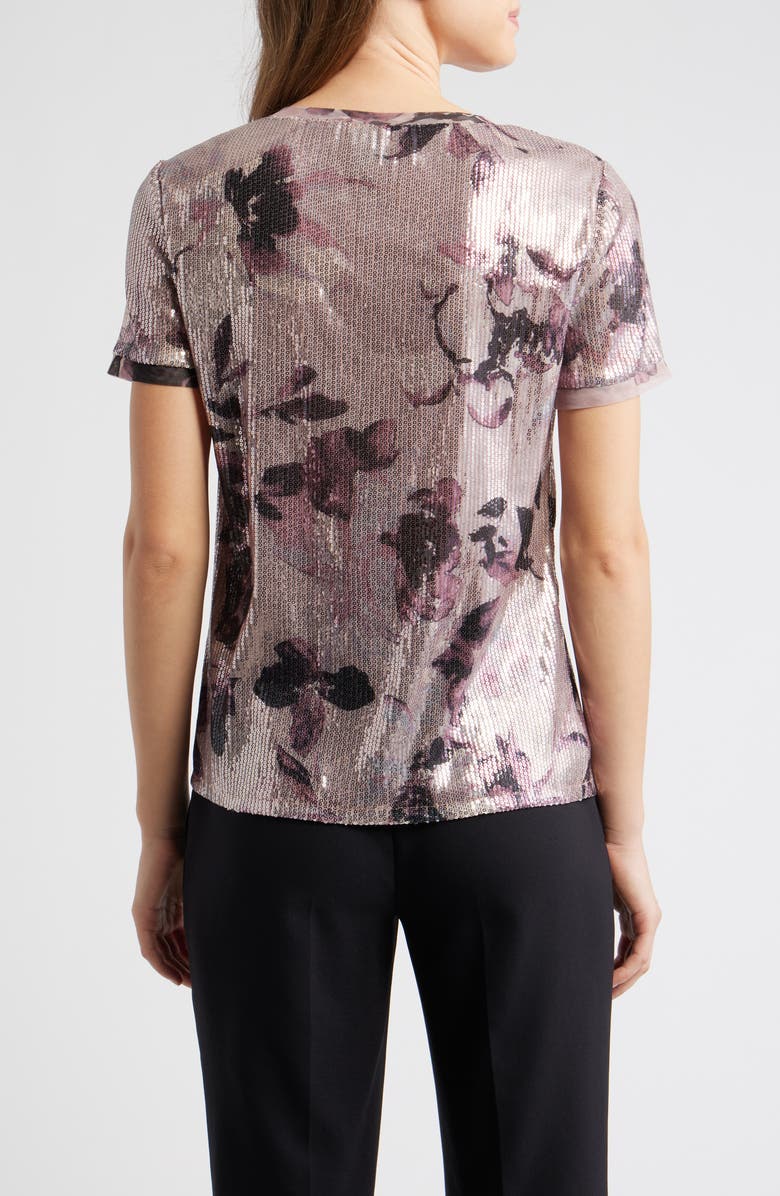 Anne Klein Floral Print Sequin T-Shirt, Alternate, color, 