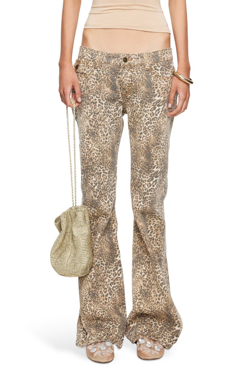 LIONESS Mary-Kate Low Rise Flare Jeans, Main, color, Leopard