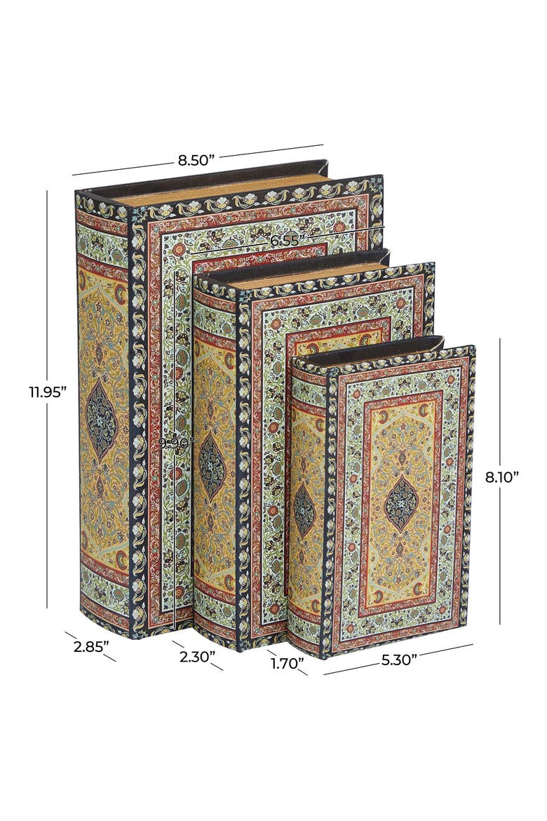 Set of 3 Canvas Faux Book Boxes, Alternate, color, MULTI COLORED