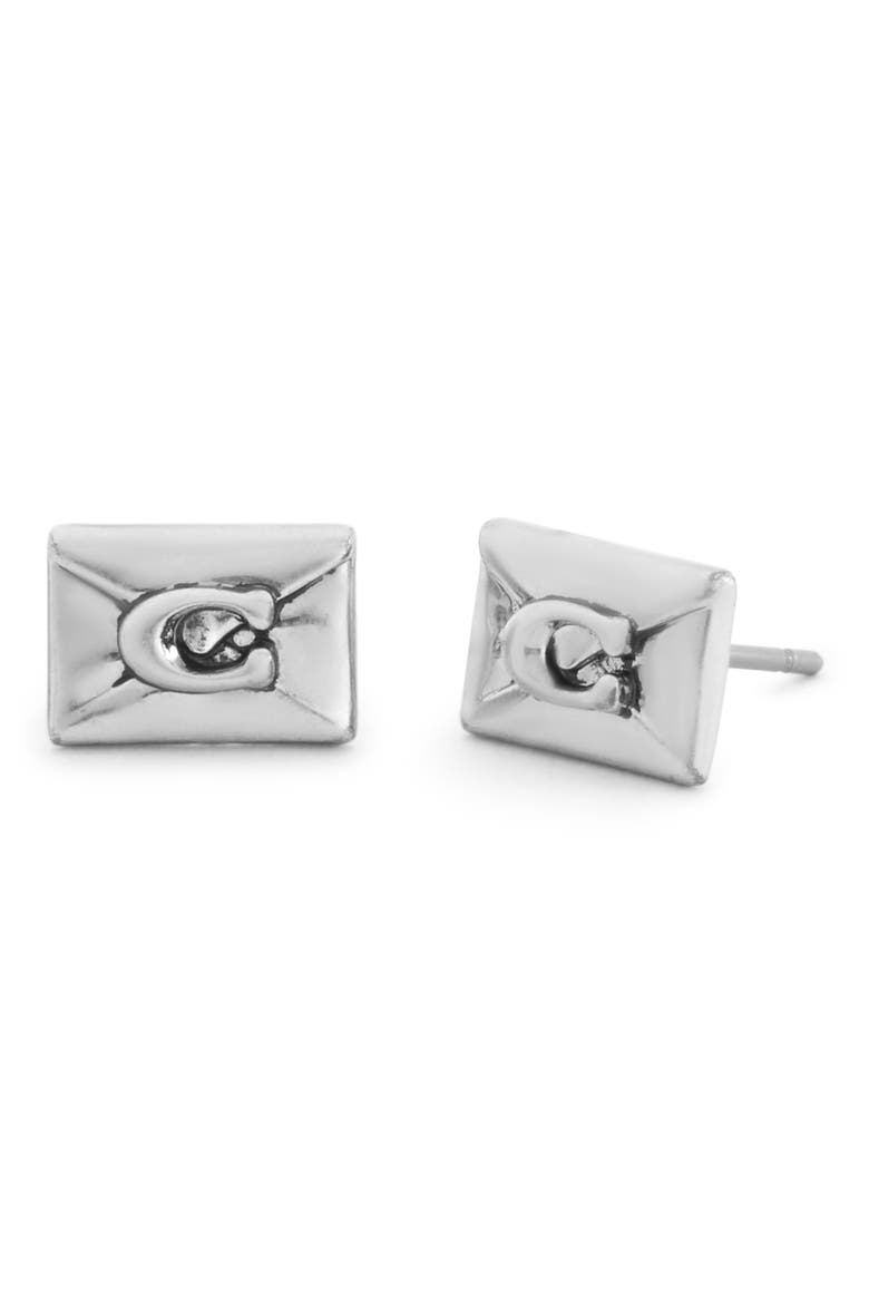 Envelope Stud Earrings, Main, color, SILVER