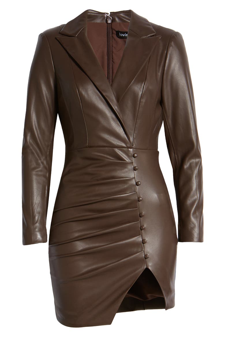Faux Leather Blazer Minidress, Alternate, color, BROWN