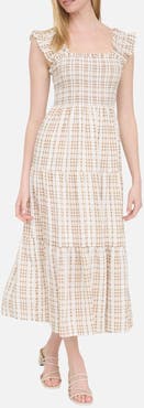 Blu Pepper Plaid Ruffle Smocked Fit & Flare Midi Dress